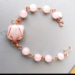 Rose Quartz Copper wire wrapped bracelet by OurForeverBond. 9 Inch 24.7 Grams